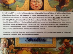 1 San Bernardino Prince Hall Lodge number 17 visits San Bernardino Masonic Lodge #178
