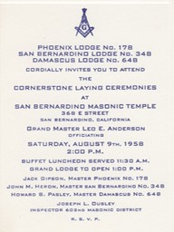 A.D.1958 San Bernardino California Masonic history Blue Lodge178 A.D.